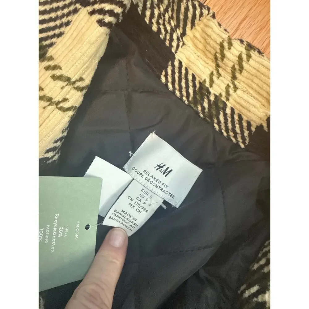 NEW H&M Oversized Flannel Overshirt Womens Sz Small Plaid Shacket Button Front